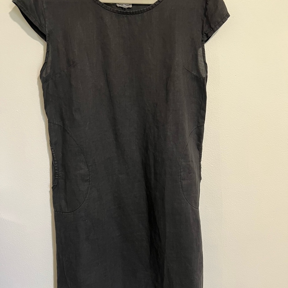 Linen Women’s Black Short-Sleeve Shift Dress, size L